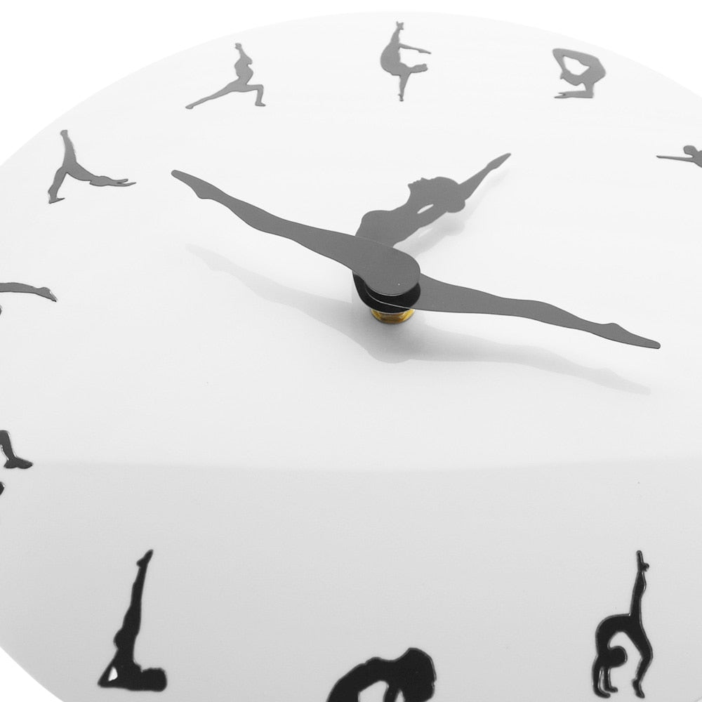 Yoga Postures Wall Clock GYM Fitness Flexible Girl Silent