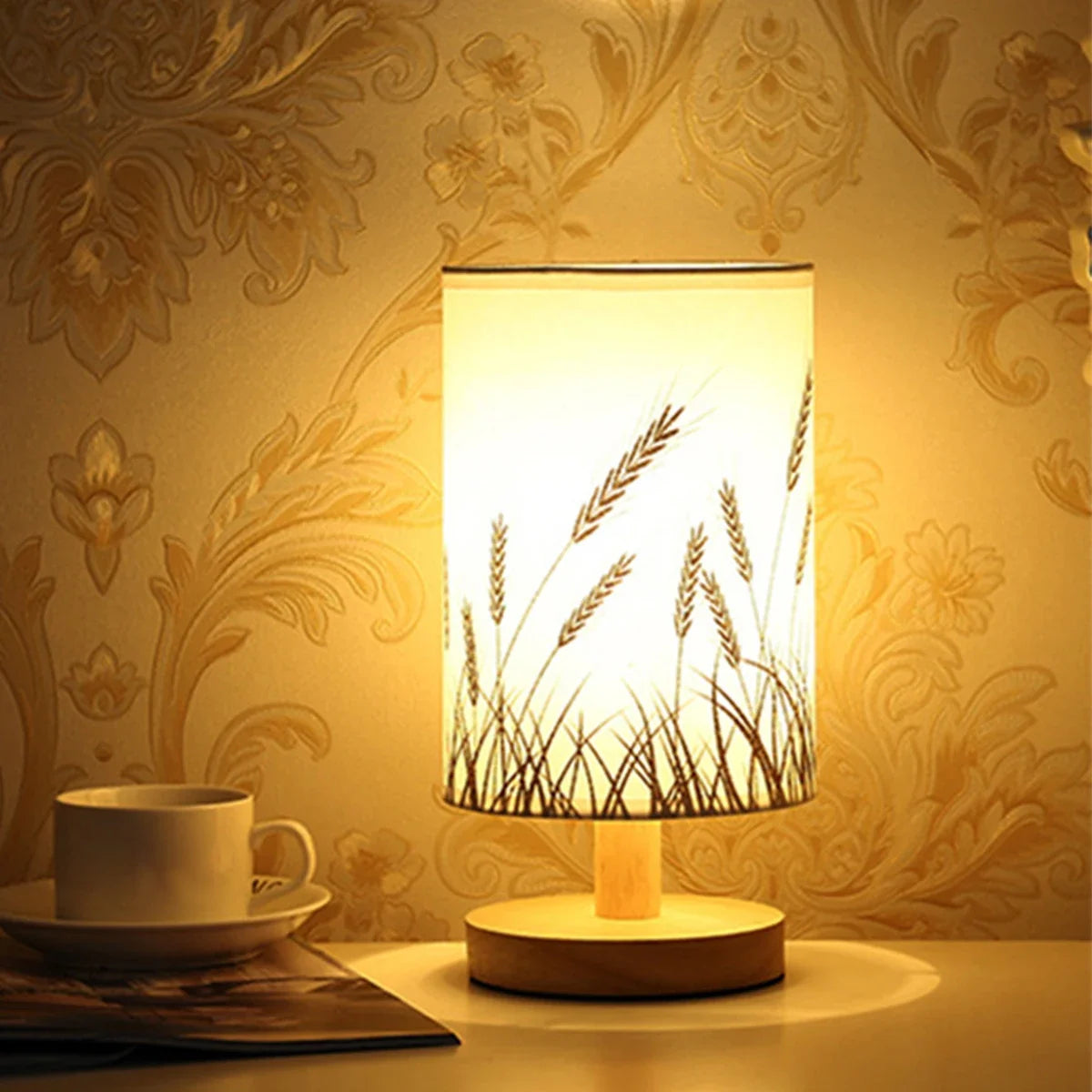 Linen Table Lamp LED Linen Night Lamp W/Warm White Light