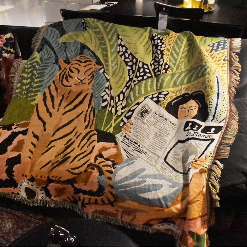 Nordic Multifunction Tiger Newspaper Girl Bohemia Throw Blanket Sofa