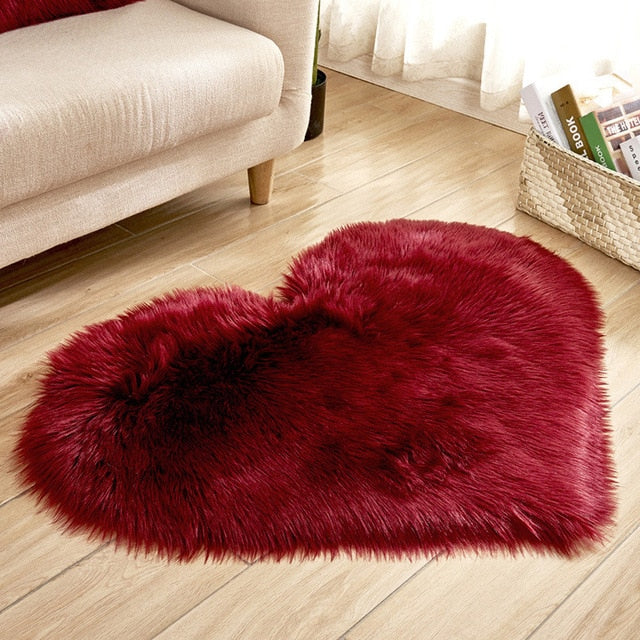 Love Heart Rugs Artificial Wool Hairy Carpet Faux Floor Mat