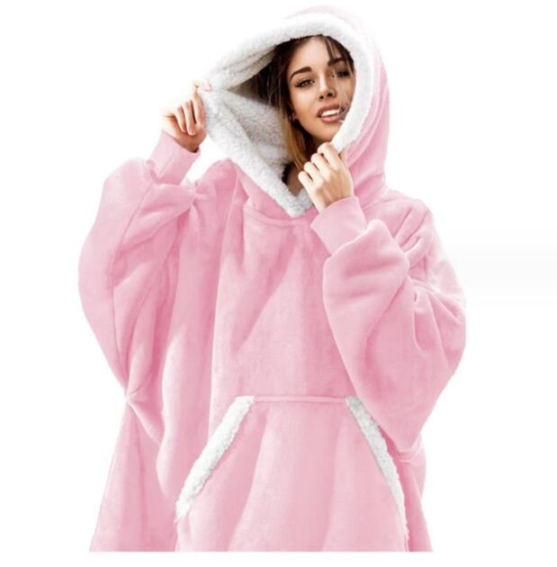 Winter Warm Fleece Wearable Hooded Blanket Fluffy TV Blanket Hoodie