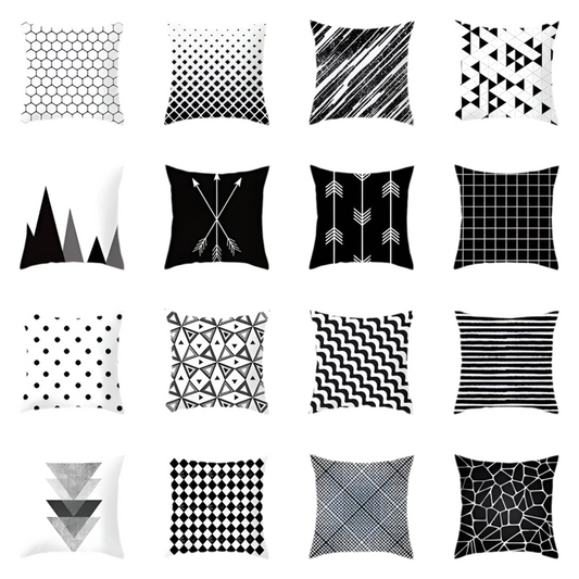 Geometric Cushion Cover Black And White Polyester Throw