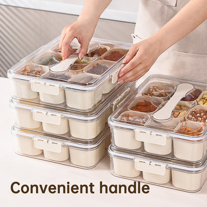 Sealed Snackle Storage Box With 9 Dividers Plastic Veggie Tray With Lid And Handle