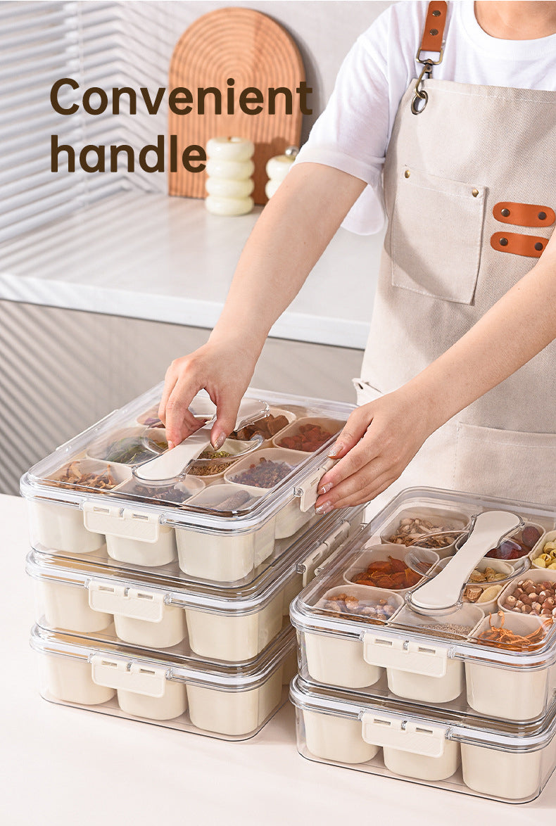 Sealed Snackle Storage Box With 9 Dividers Plastic Veggie Tray With Lid And Handle