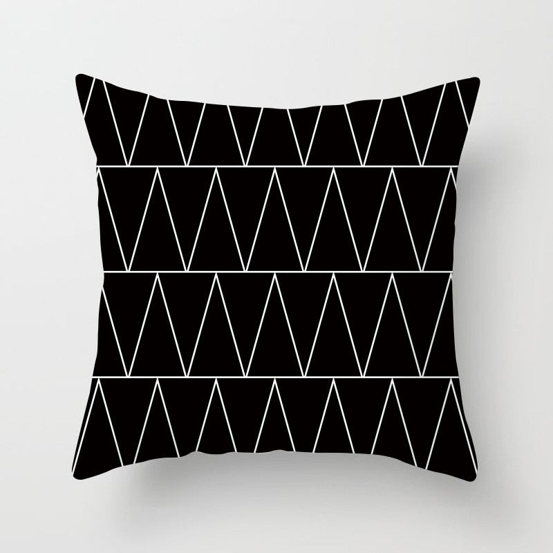 Geometric Cushion Cover Black And White Polyester Throw