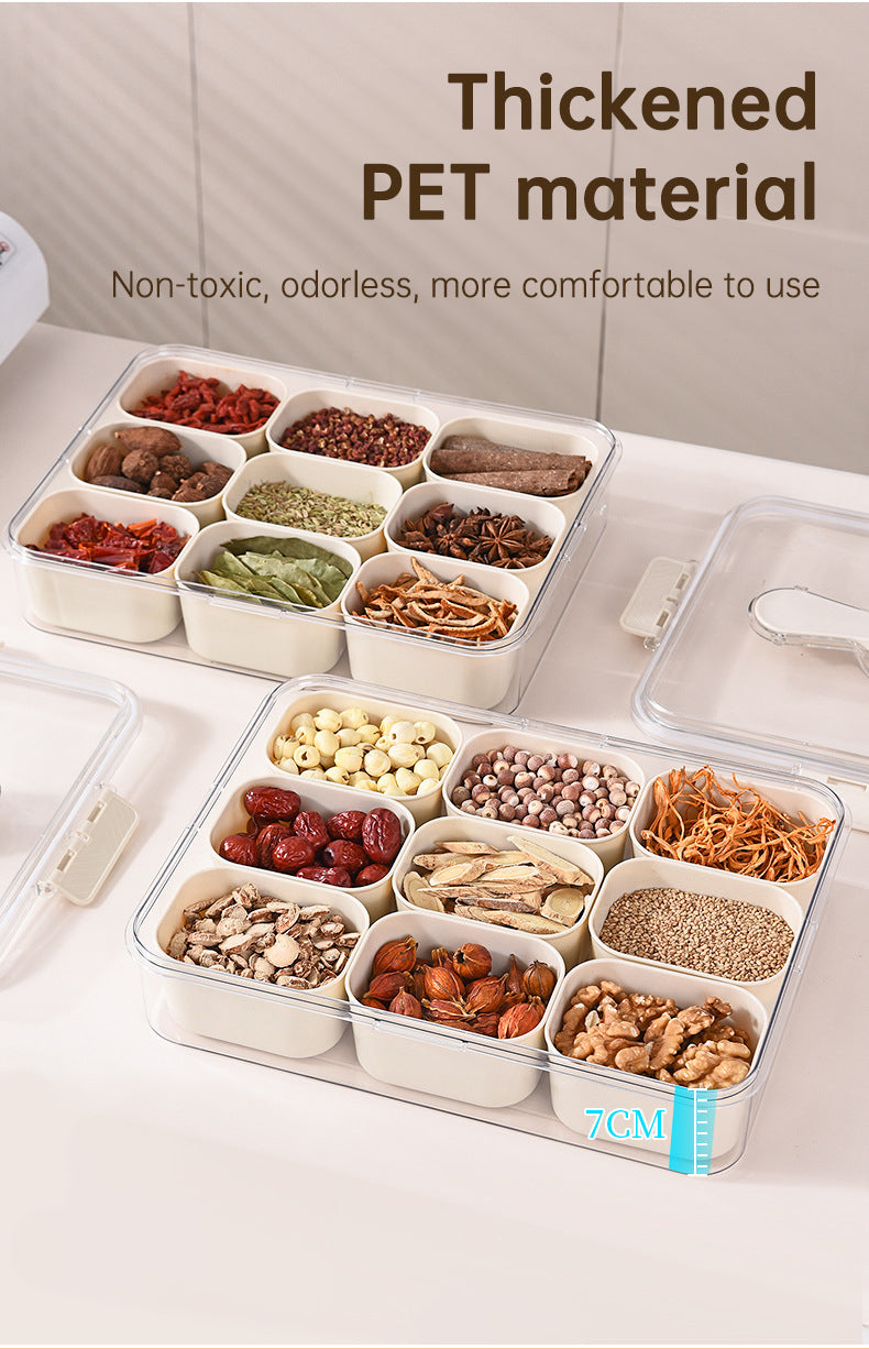 Sealed Snackle Storage Box With 9 Dividers Plastic Veggie Tray With Lid And Handle