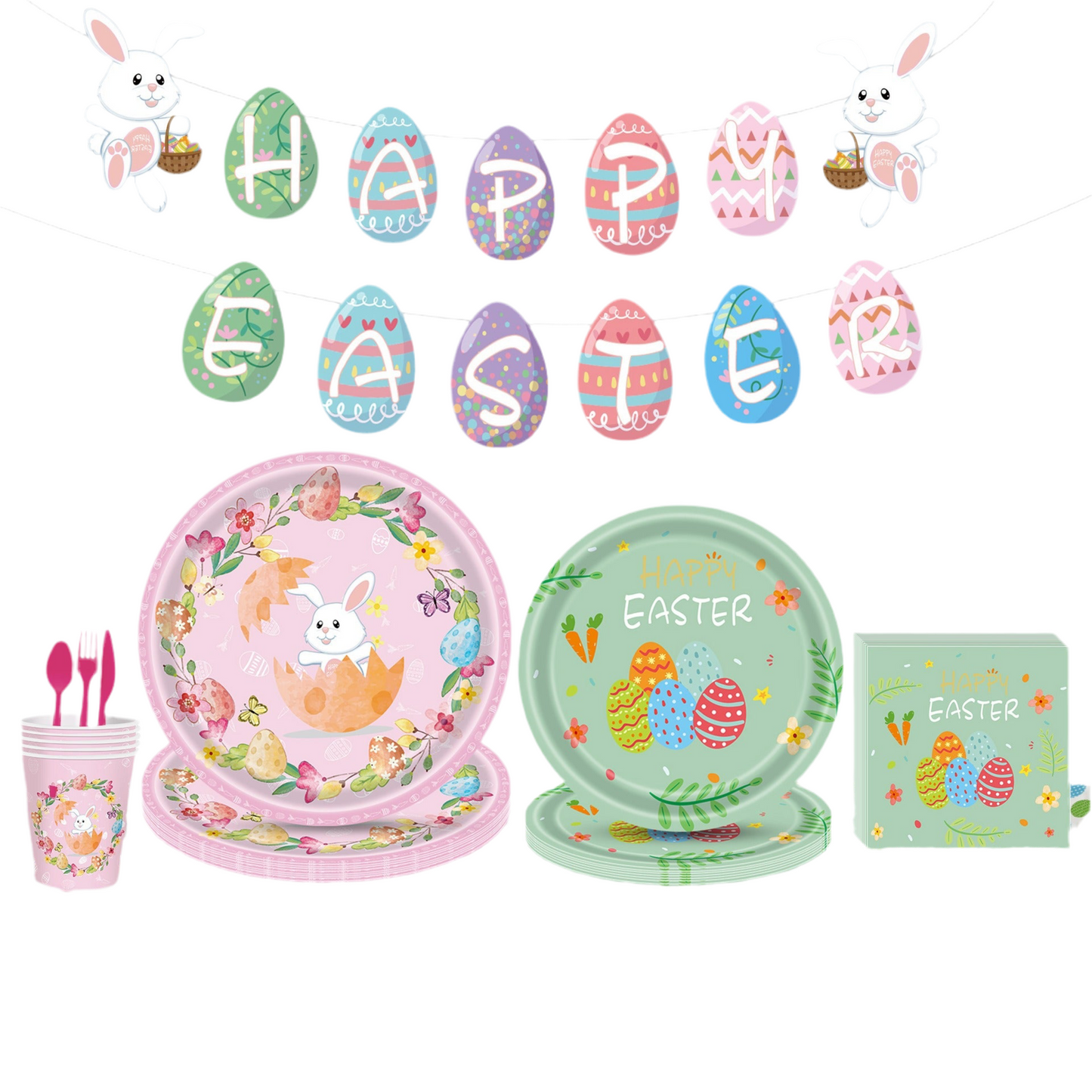 Easter Bunny Egg Festival Party Supplies Dinner Plate Pulling Flag Paper