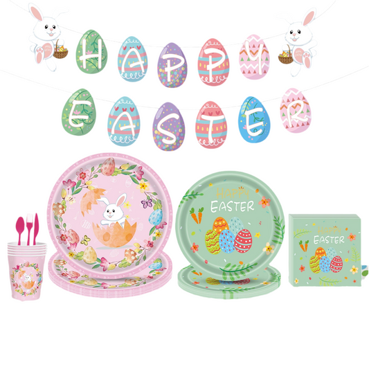 Easter Bunny Egg Festival Party Supplies Dinner Plate Pulling Flag Paper