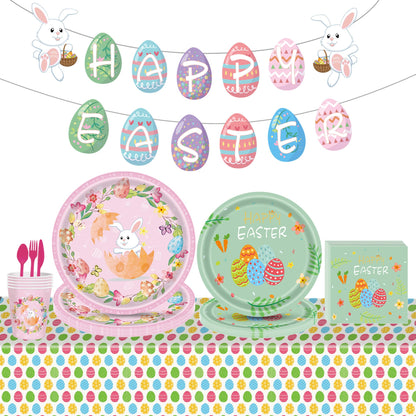 Easter Bunny Egg Festival Party Supplies Dinner Plate Pulling Flag Paper