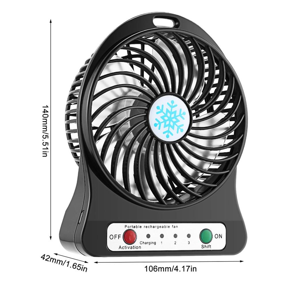 Rechargeable Air Cooler 4-Inch 3 Modes Speed LED Lighting