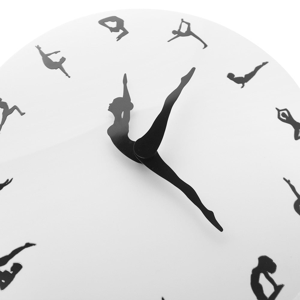 Yoga Postures Wall Clock GYM Fitness Flexible Girl Silent