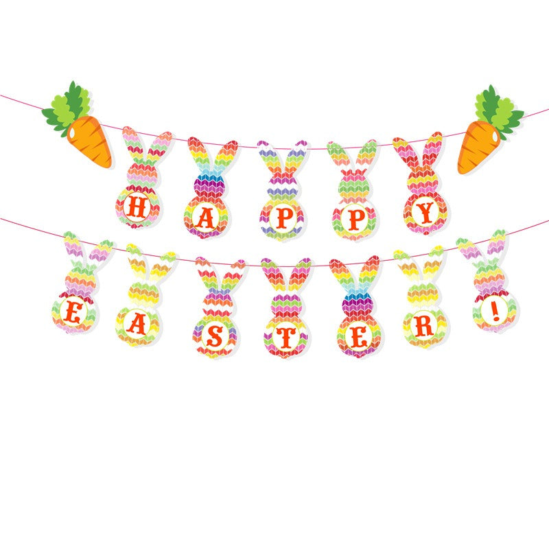 New Easter Party Cartoon Bunny Flag Pulling Easter Festival Theme Decoration Banner