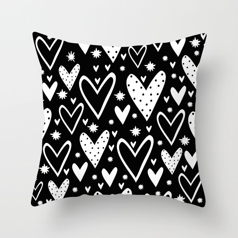 Geometric Cushion Cover Black And White Polyester Throw