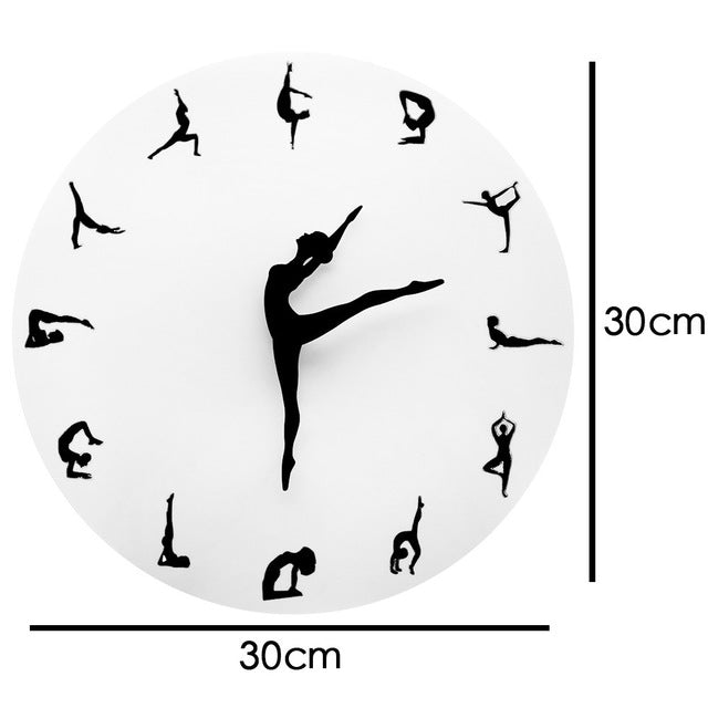 Yoga Postures Wall Clock GYM Fitness Flexible Girl Silent