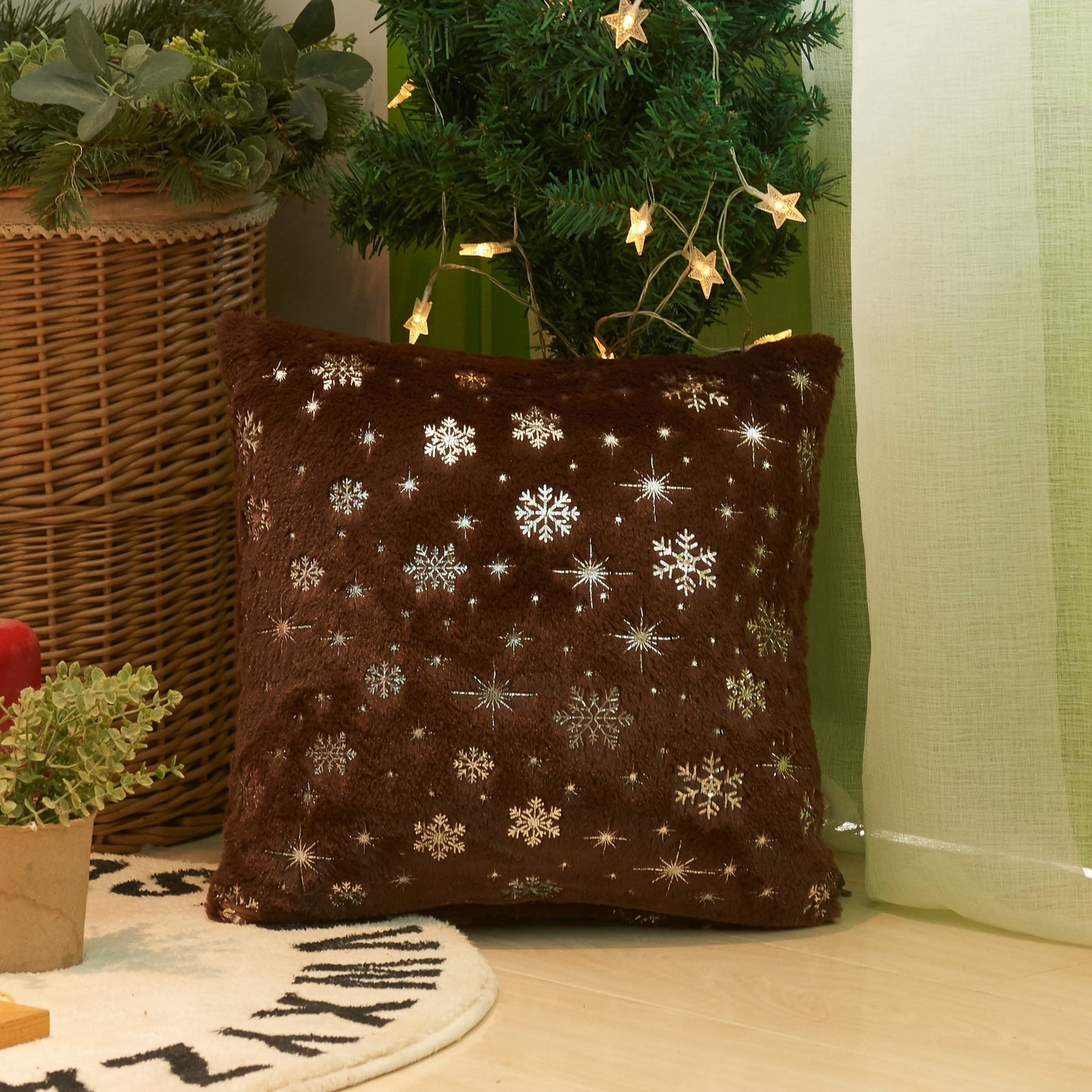 Christmas Snowflake Plush Hot Silver Sofa Pillowcase