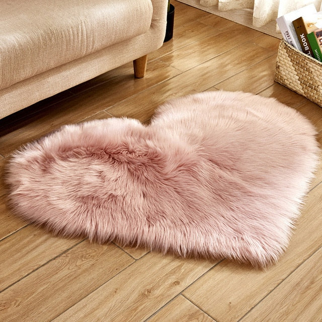 Love Heart Rugs Artificial Wool Hairy Carpet Faux Floor Mat