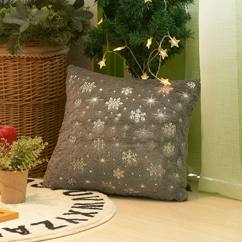 Christmas Snowflake Plush Hot Silver Sofa Pillowcase