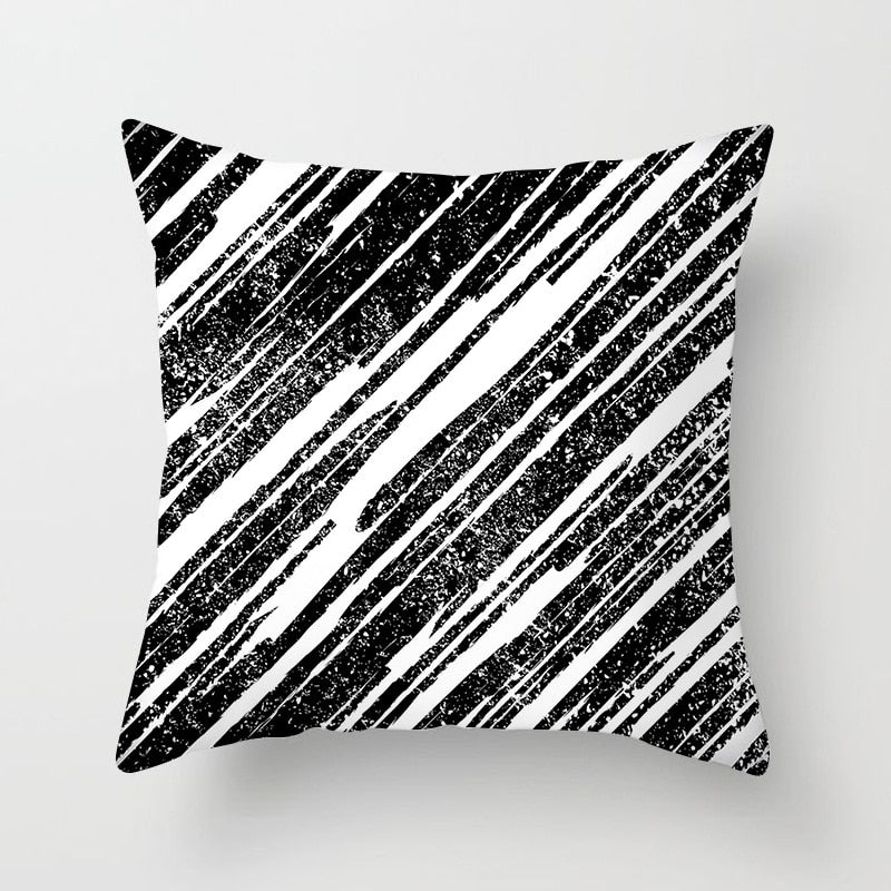 Geometric Cushion Cover Black And White Polyester Throw