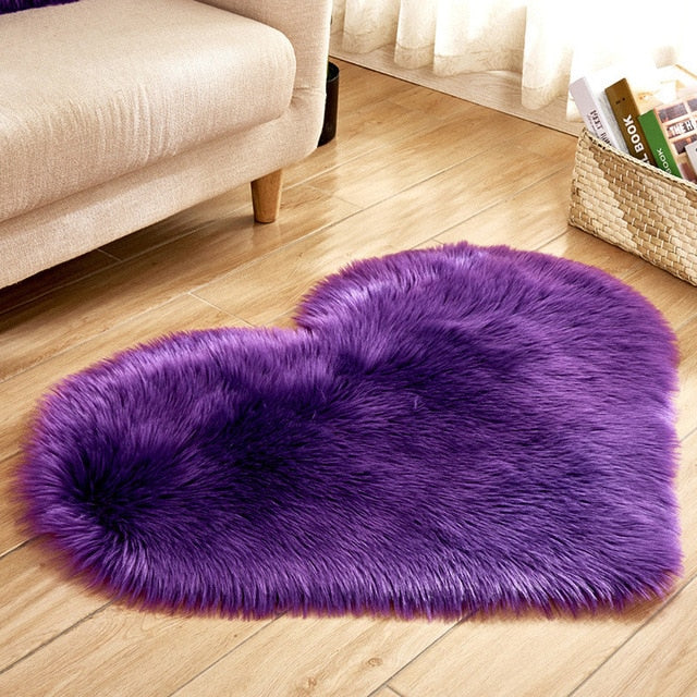 Love Heart Rugs Artificial Wool Hairy Carpet Faux Floor Mat