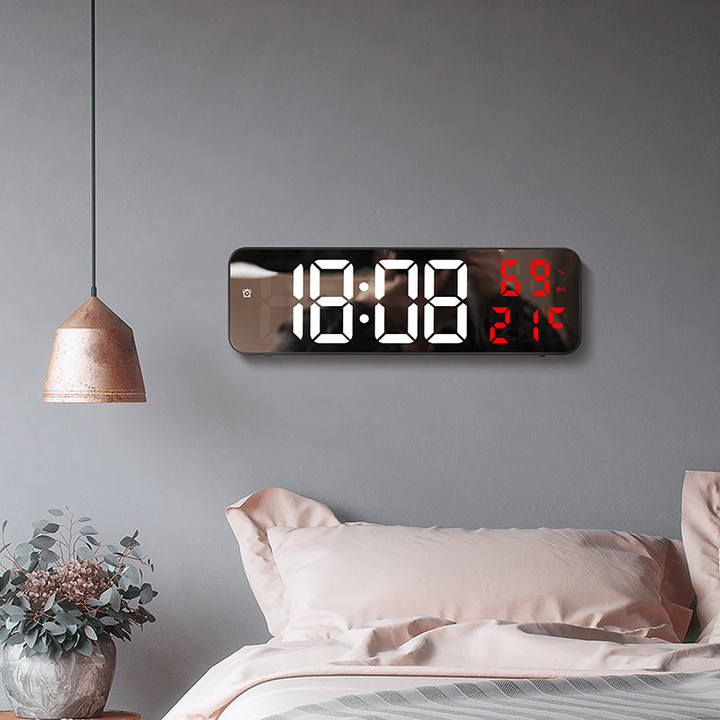 Mirror Digital LED Wall Clock Electronic Alarm Clock