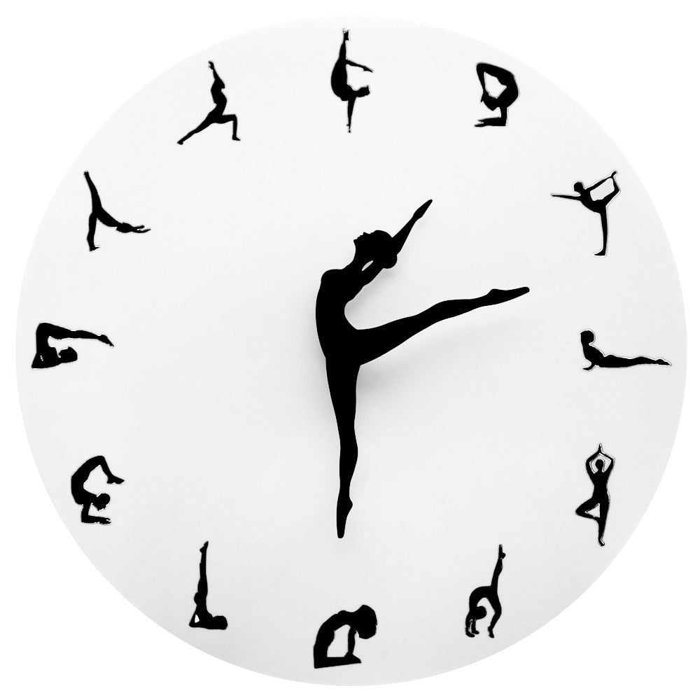 Yoga Postures Wall Clock GYM Fitness Flexible Girl Silent