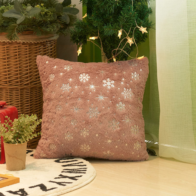 Christmas Snowflake Plush Hot Silver Sofa Pillowcase