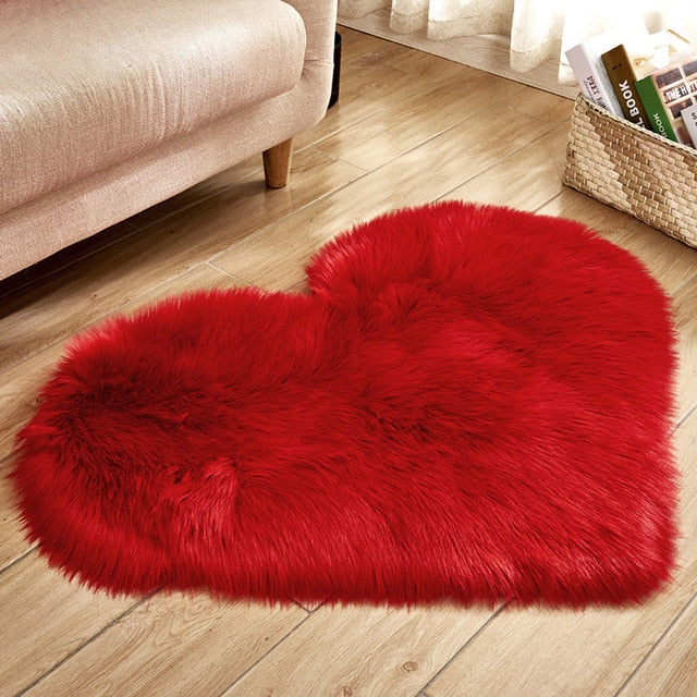 Love Heart Rugs Artificial Wool Hairy Carpet Faux Floor Mat