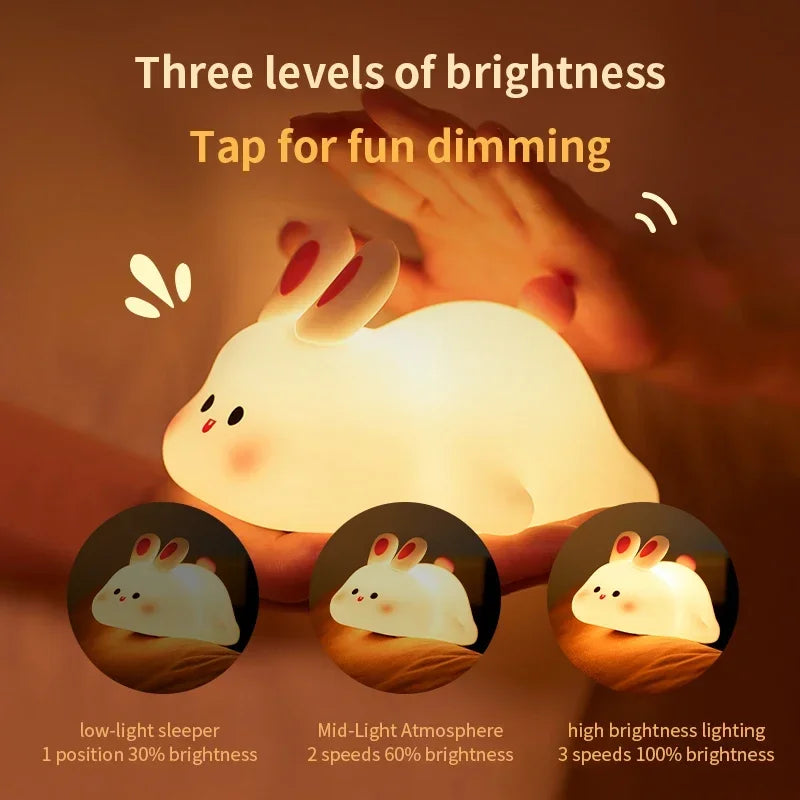 Silicone Night Lights Cute Rabbit Patting Lamp