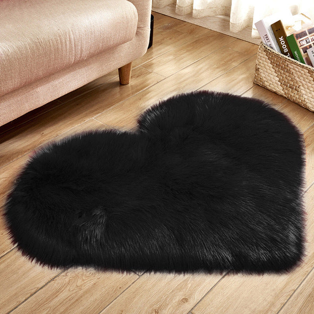 Love Heart Rugs Artificial Wool Hairy Carpet Faux Floor Mat