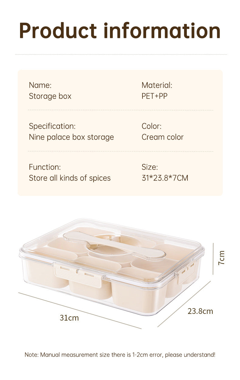 Sealed Snackle Storage Box With 9 Dividers Plastic Veggie Tray With Lid And Handle