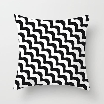 Geometric Cushion Cover Black And White Polyester Throw