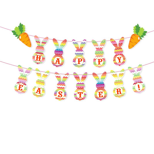 New Easter Party Cartoon Bunny Flag Pulling Easter Festival Theme Decoration Banner