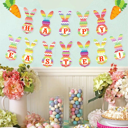 New Easter Party Cartoon Bunny Flag Pulling Easter Festival Theme Decoration Banner