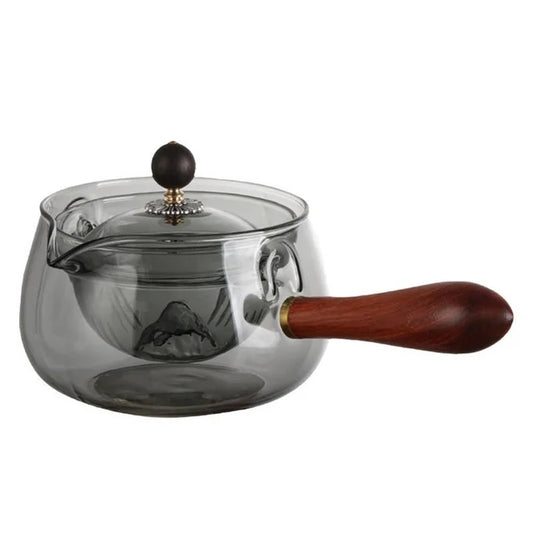 Semi-Automatic Rotary Heat Resistant Glass Teapot Tea Making With Infuser And Wooden Handle Office Home Accessories Kitchen