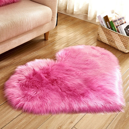 Love Heart Rugs Artificial Wool Hairy Carpet Faux Floor Mat