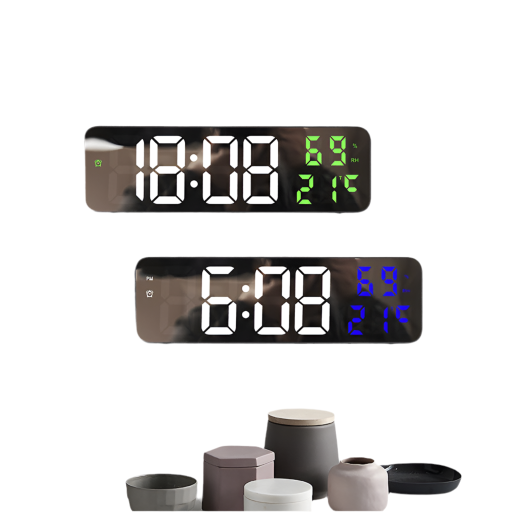 Mirror Digital LED Wall Clock Electronic Alarm Clock