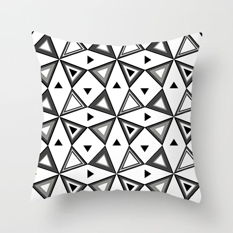 Geometric Cushion Cover Black And White Polyester Throw