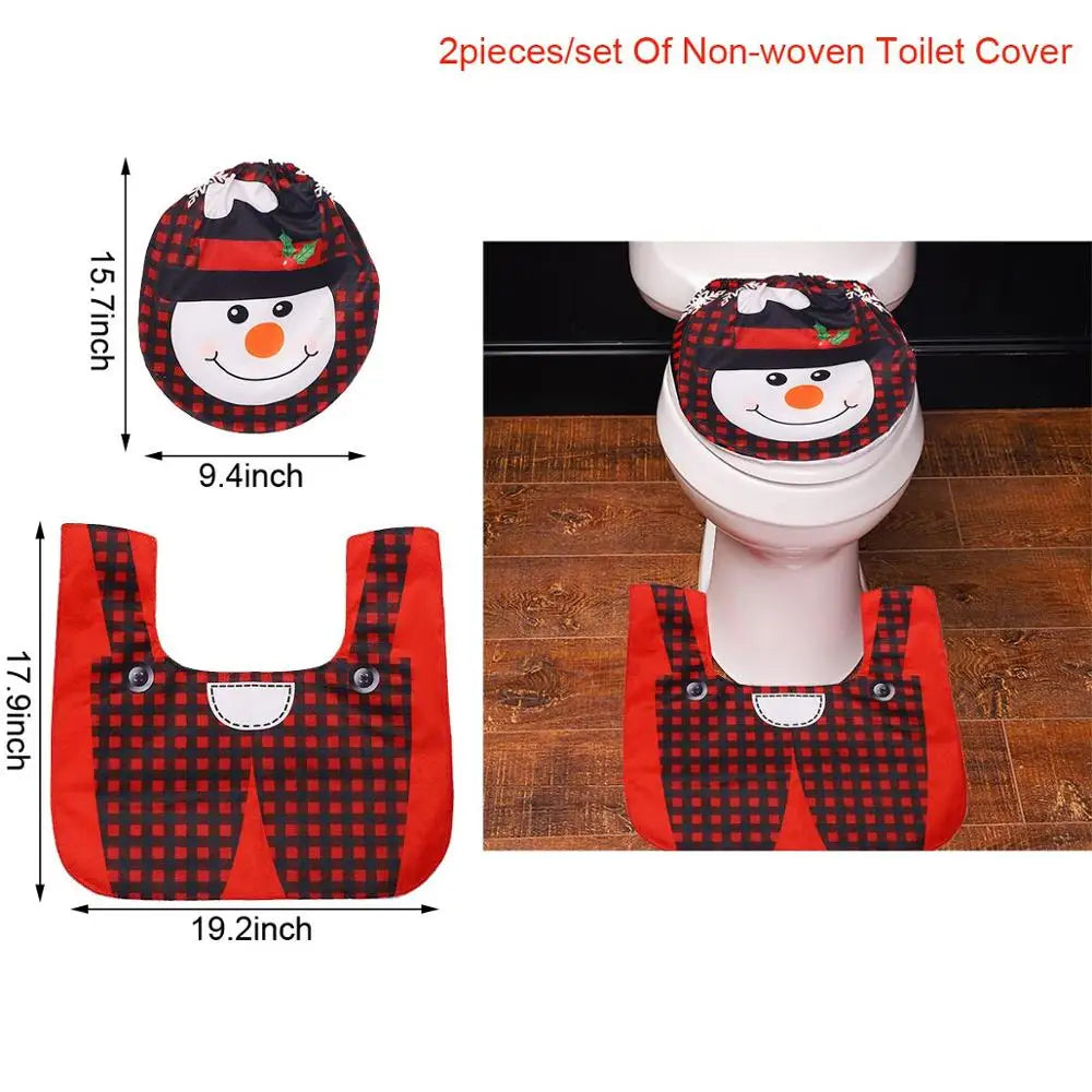 Santa Claus Snowman Reindeer Christmas Reindeer Christmas Toilet Cover Merry Christmas Decor