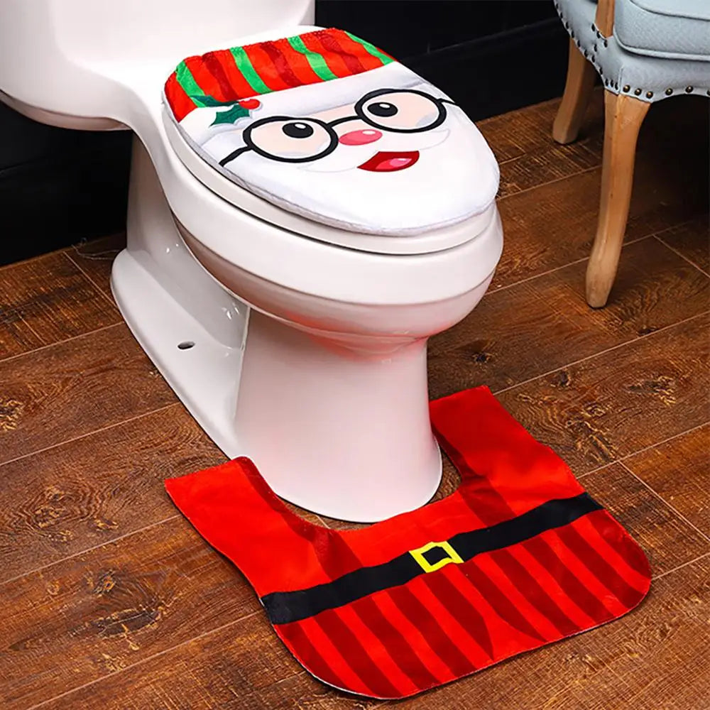 Santa Claus Snowman Reindeer Christmas Reindeer Christmas Toilet Cover Merry Christmas Decor