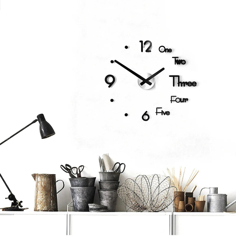 Wall Clock Stickers 3D Modern Watch Kitchen Quartz Needle